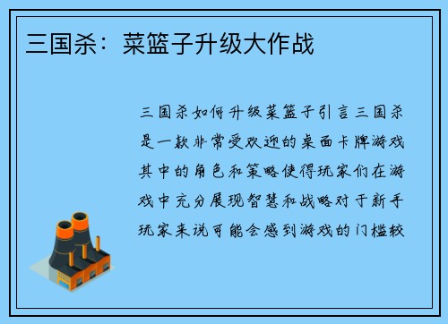 三国杀：菜篮子升级大作战