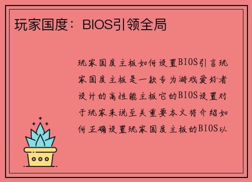玩家国度:BIOS引领全局