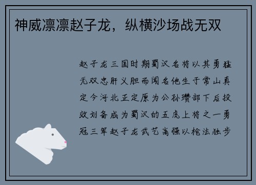 神威凛凛赵子龙，纵横沙场战无双